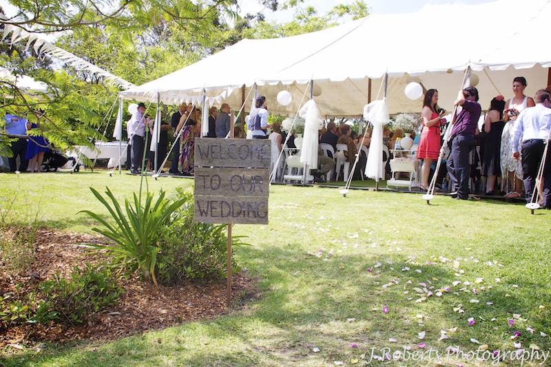 Welcome to our wedding outside in garden marquee - wedding photography sydney
